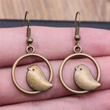 Vintage Bird Charm Drop Earrings – Ręcznie Robiona Biżuteria Boho