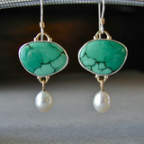 Vintage Turquoise Stone Pearl Earrings